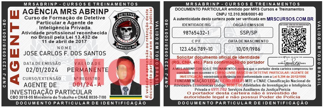 carteira de agente de investigação particular azul