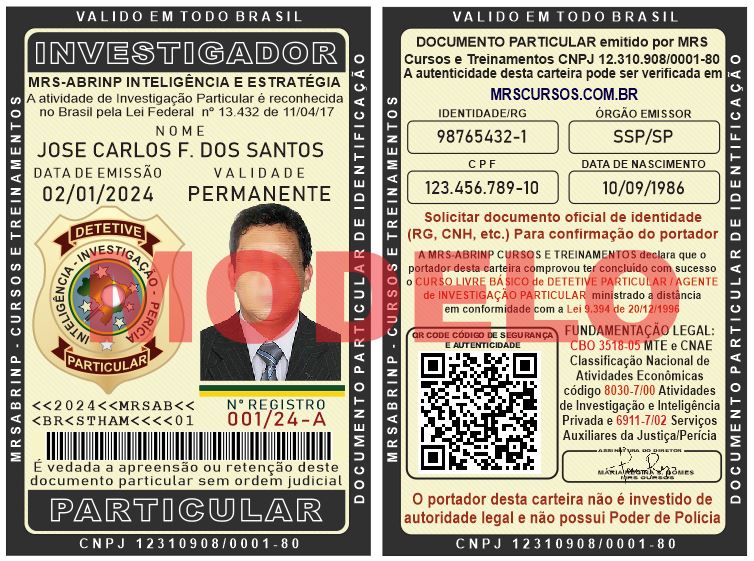 carteira de agente de investigação particular branca