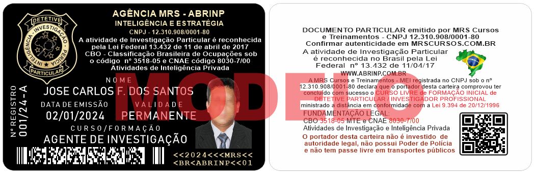carteira de agente de investigação particular pvc