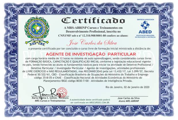 certificado de agente de investigação particular