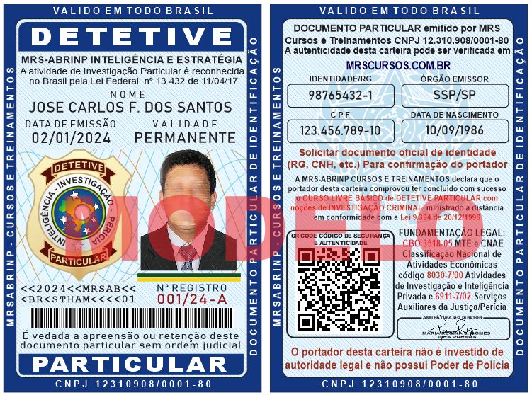 carteira de detetive criminal particular azul 20